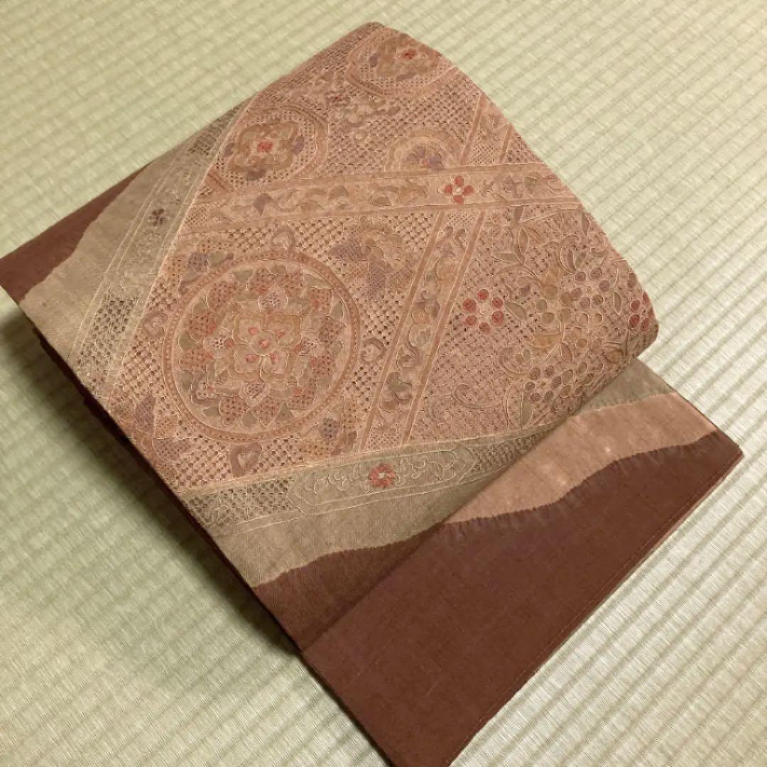 激安単価で 正絹 紬 袋帯 茶 カーキ色 汕頭刺繍 蘇州刺繍 mMWVu-m98105851330 新品限定SALE