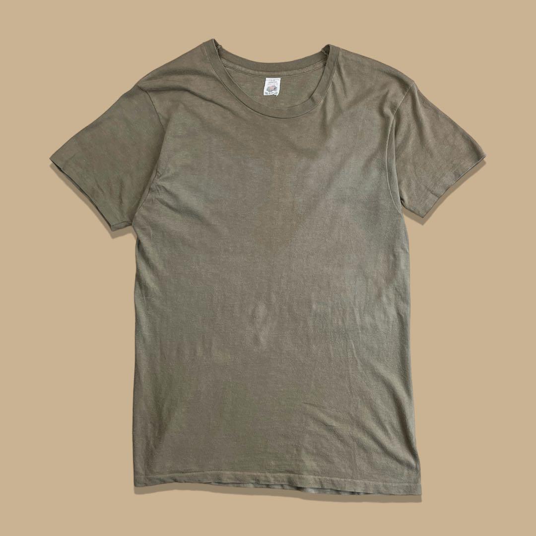 80s USA製 フルーツ 半袖Tシャツ シングルステッチ カーキ 緑 無地