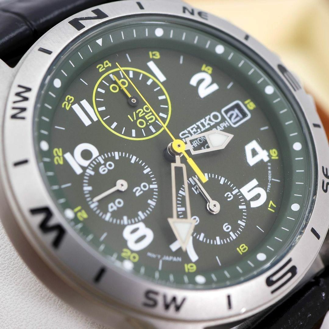 稼働 SEIKO 腕時計 クロノグラフ デイト グリーン メンズ 1796