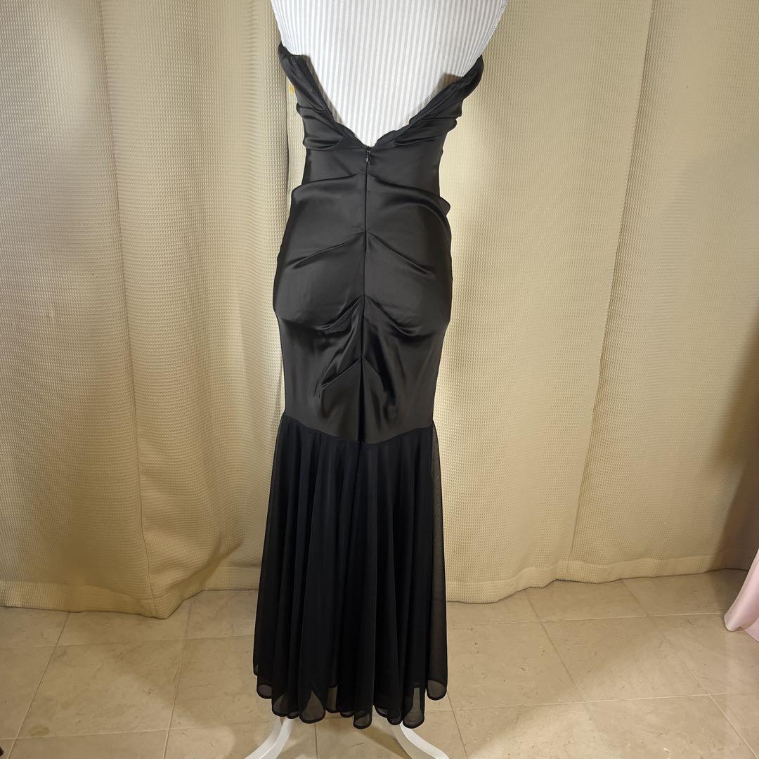 新品】ビジュー付きストラップレスブラックドレス マーメイド