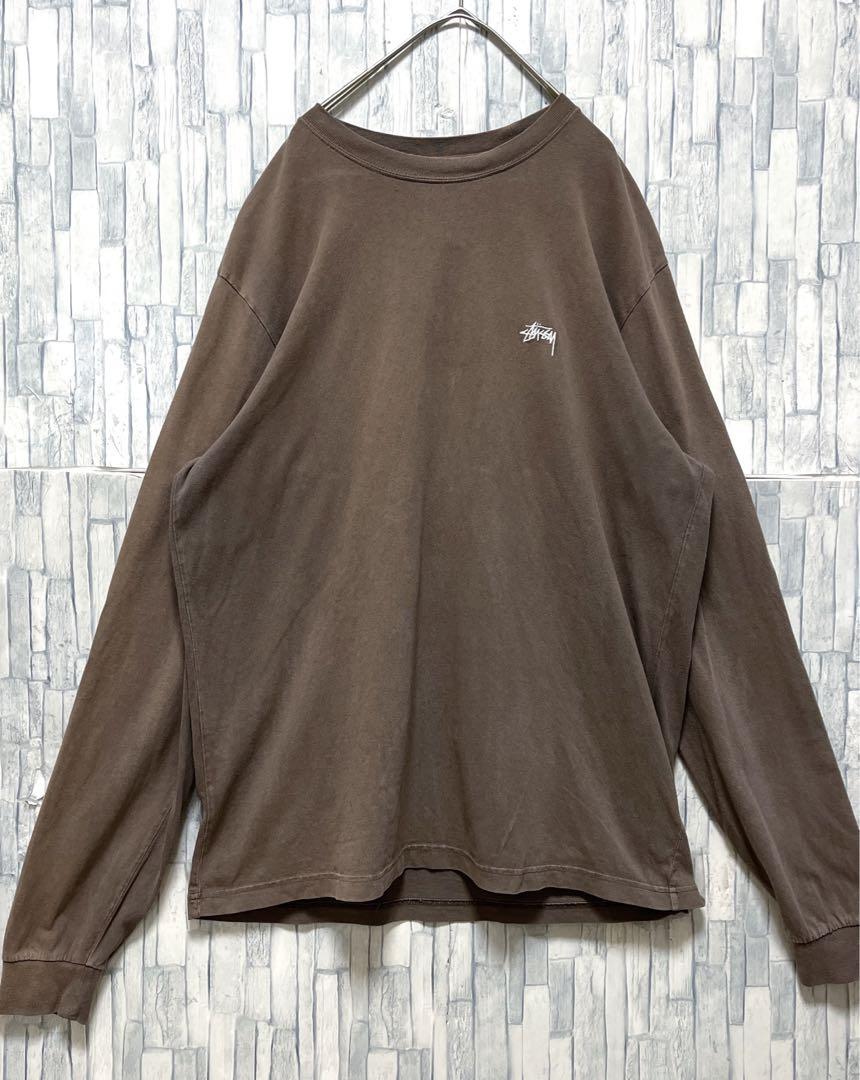 ステューシー 長袖 ロンT ロングスリーブTシャツ L 刺繍 ブラウン フェード