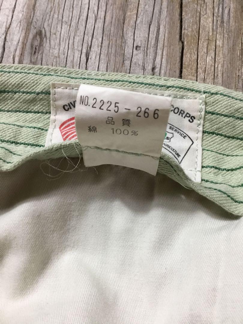 VINTAGE ストライプ ワーク パンツ シンチバック グリーン スラックス