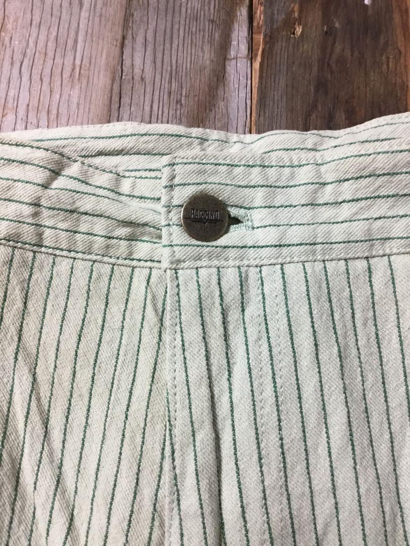 VINTAGE ストライプ ワーク パンツ シンチバック グリーン スラックス