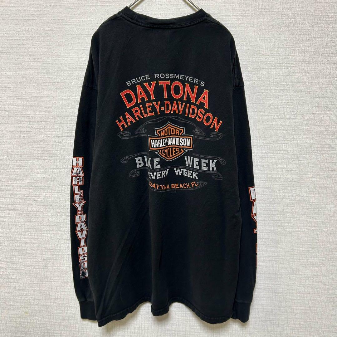 ハーレーダビッドソン 刺繍ロゴ サイドロゴ 黒 2XL相当 90s ロン