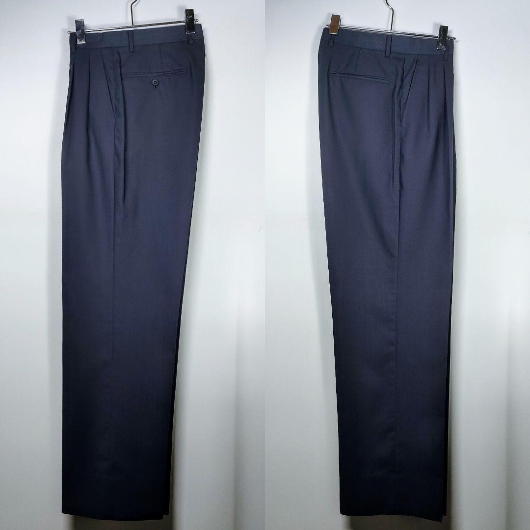 【ネクタイシャツ＋スーツセットアップ　ダブルボタン　くすみ青紫　古着】