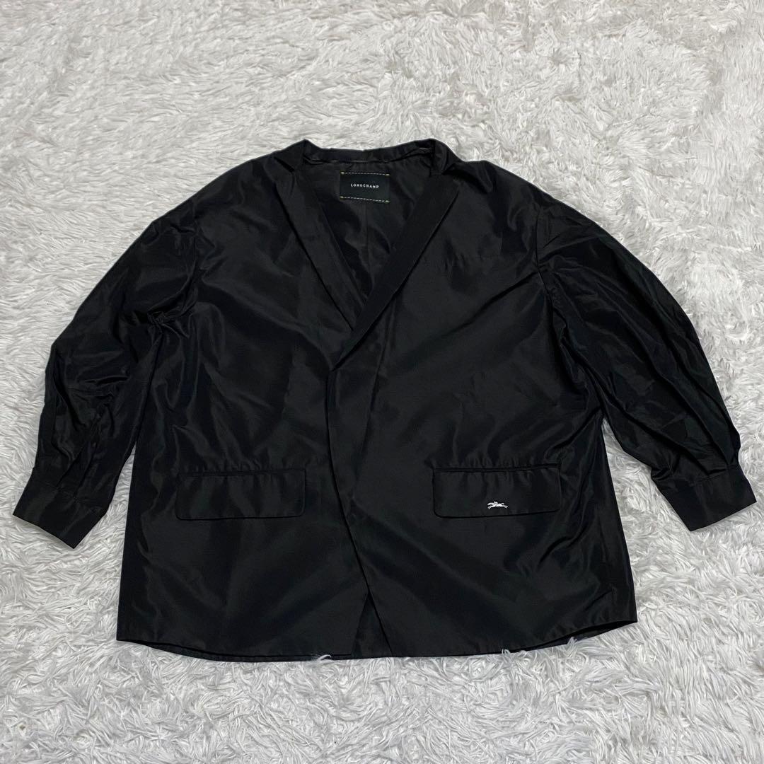 極美品】LONG CHAMP・ロンシャン・キモノジャケット・黒・L相当 極美品】LONG CHAMP・ロンシャン・キモノジャケット・黒・L相当