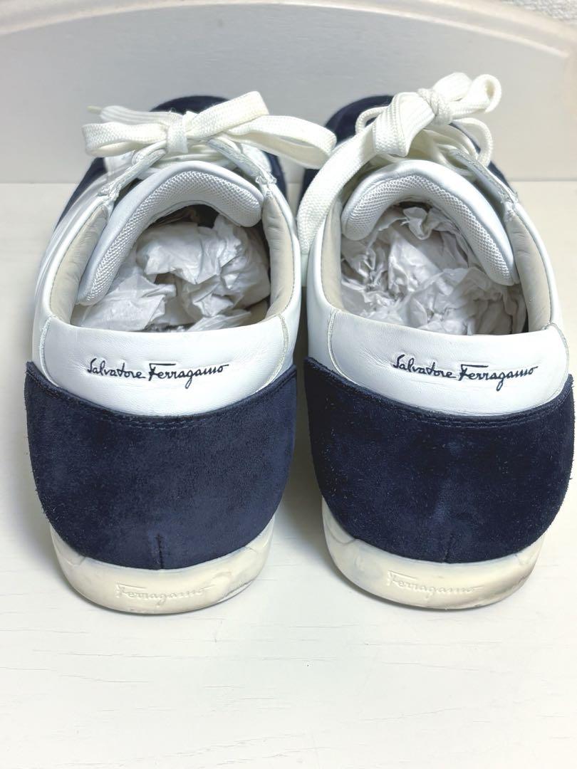 Ferragamo メンズ レースアップスニーカー ホワイト/ネイビー