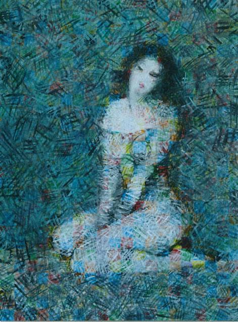 絵画 インテリア 額付(白) 油絵 uF6-083511 人物 女性像 Cs 額付き (銀）油絵 uF6-010611 私の愛しい女たち