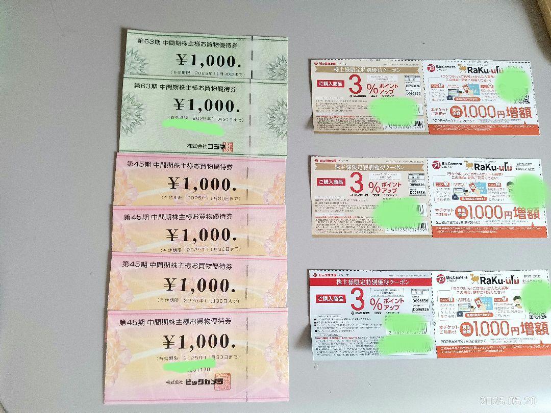 ビックカメラ　コジマ 株主優待券6000円分【最新】