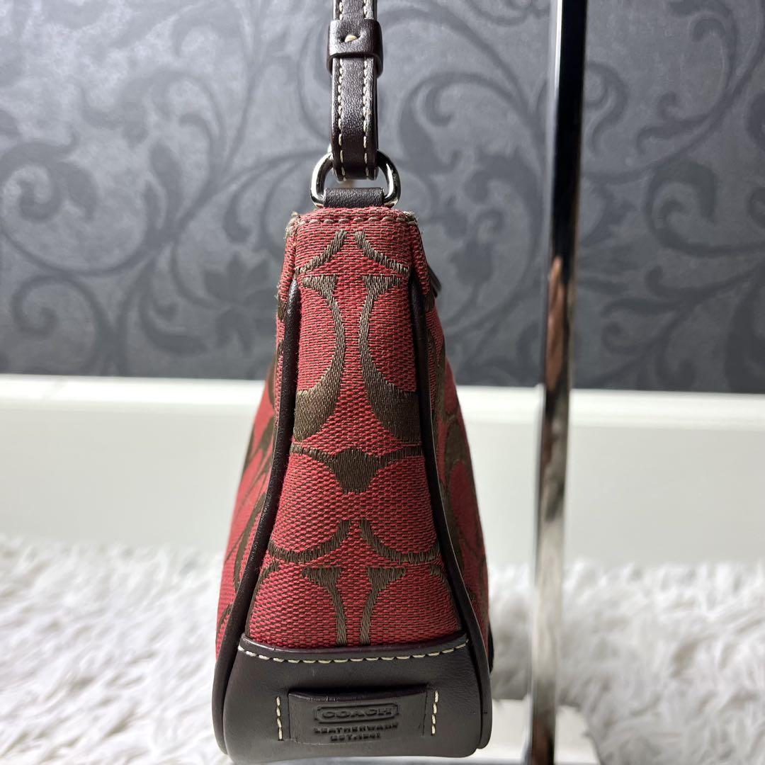 【美品✨】COACH アクセサリーポーチ シグネチャー 赤 茶 ハンドバッグ