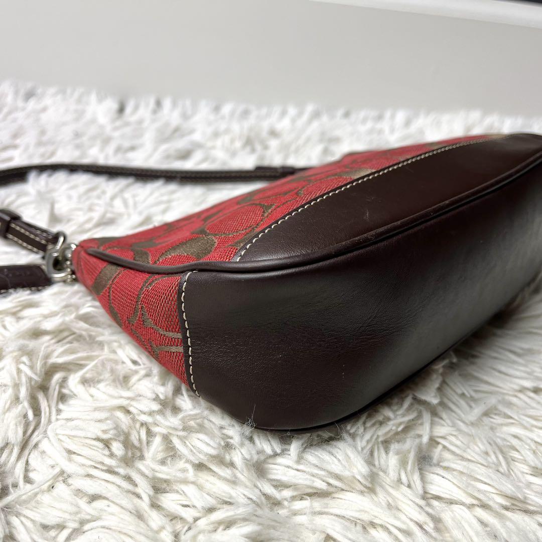 【美品✨】COACH アクセサリーポーチ シグネチャー 赤 茶 ハンドバッグ