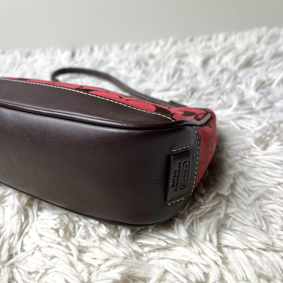 【美品✨】COACH アクセサリーポーチ シグネチャー 赤 茶 ハンドバッグ