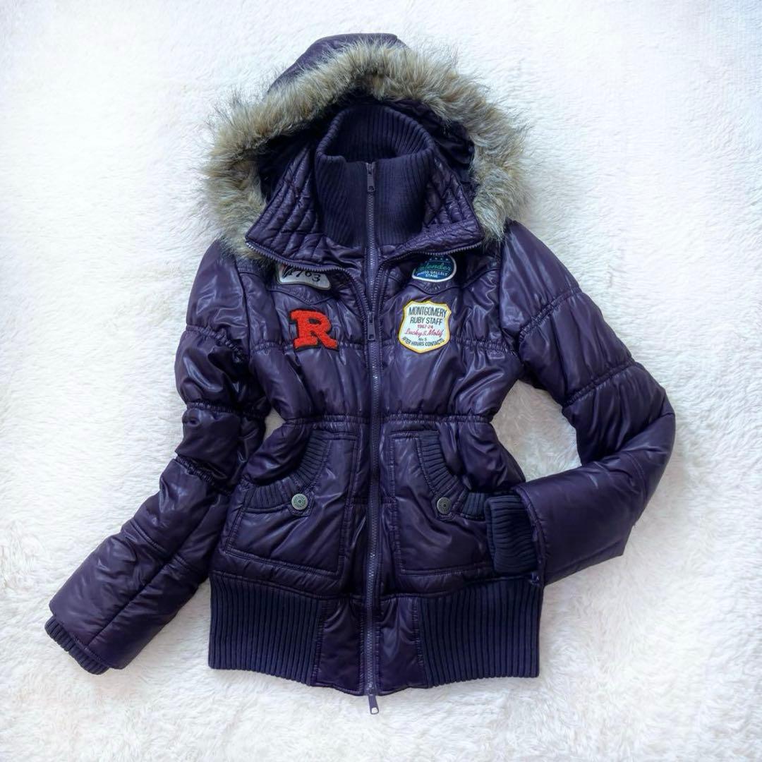 ネイビー ダウンジャケット ファー付きフード