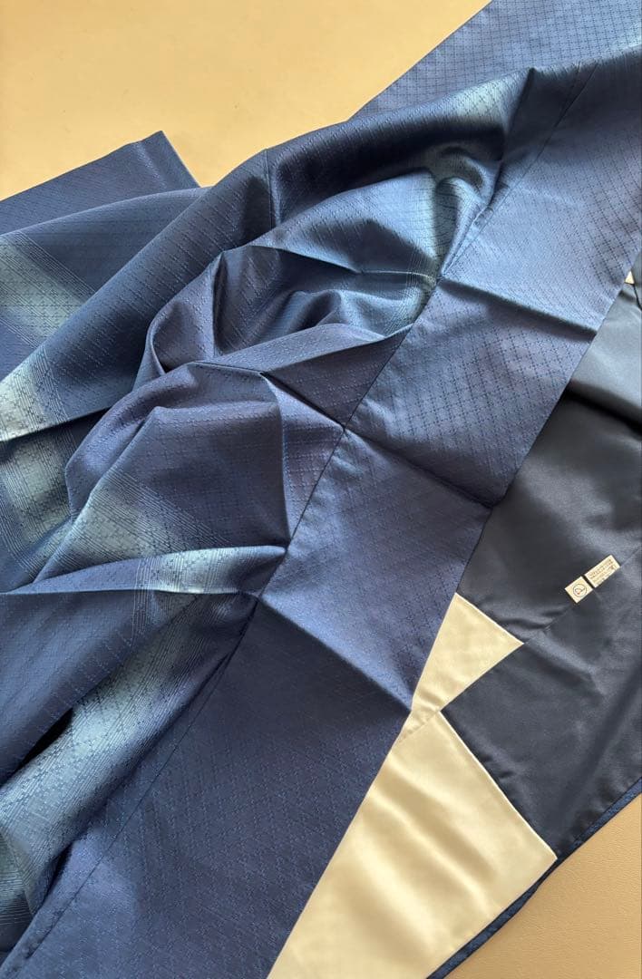 天然灰汁発酵建本藍染 藍香房 袷 花織 暈し紬 認定証 極美品