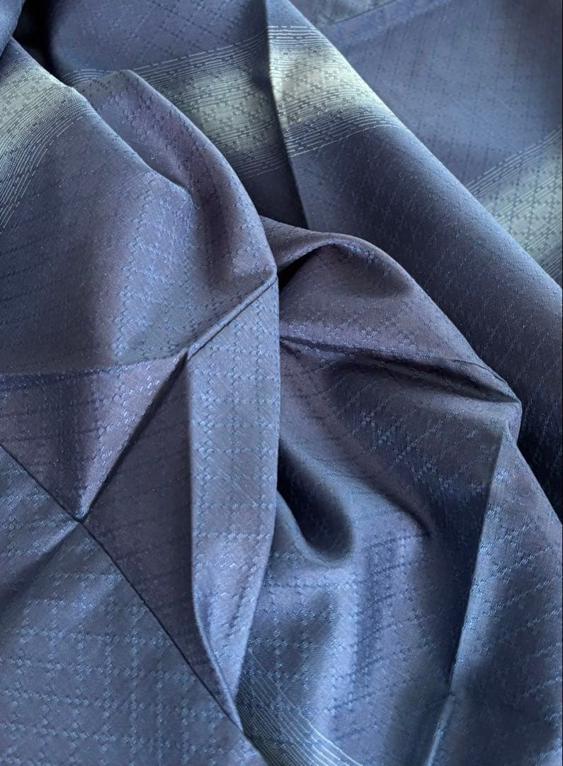 天然灰汁発酵建本藍染 藍香房 袷 花織 暈し紬 認定証 極美品