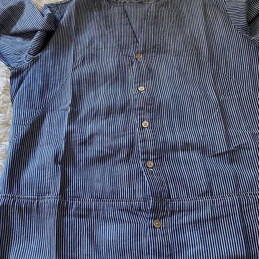 美品✨45rpm ロングワンピース　マキシ丈　七分袖　インディゴ染　R刺繍 美品 45R 45rpm リネンロングワンピース インディゴ