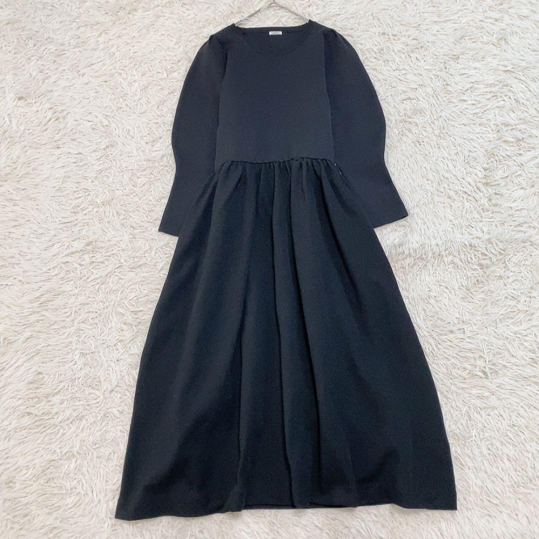 イエナ 24AW デザインカノコニットワンピース ロング 黒M IENA
