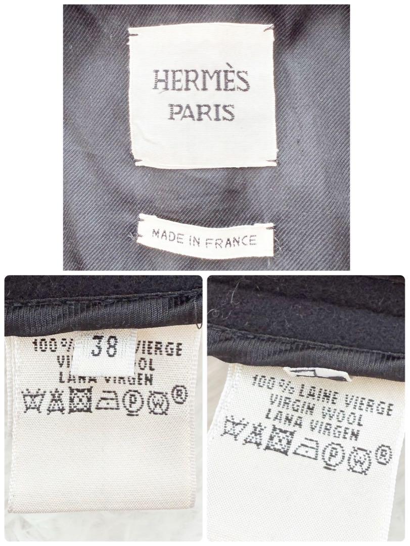 名品 HERMES ウールダッフルコート アウター ショート丈 ブラック 38 名品 HERMES ウールダッフルコート アウター ショート丈