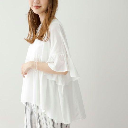 美品✨　白❤️　アーバンリサーチサニーレーベル　ギャザー切替ペプラムブラウス