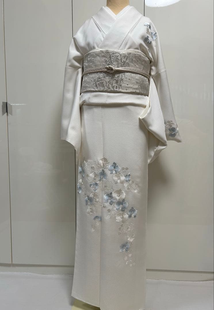 訪問着 きもの 着物 胡蝶蘭 ししゅう 刺繍 白 Lサイズ お仕立て上り L