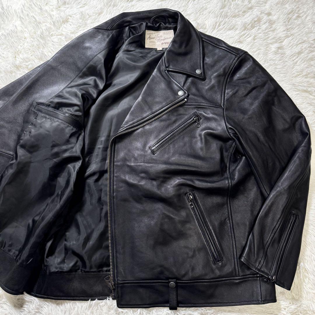 【希少】Avirex　アヴィレックス　シングルライダース　羊革　フード　黒　M 希少】Avirex アヴィレックス シングルライダース 羊革 フード
