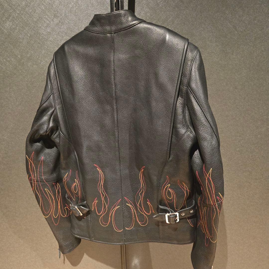 OUTLAW アウトロー レザージャケット ライダース フレイム柄 刺繍 32 OUTLAW アウトロー レザージャケット ライダース フレイム柄 刺繍 32