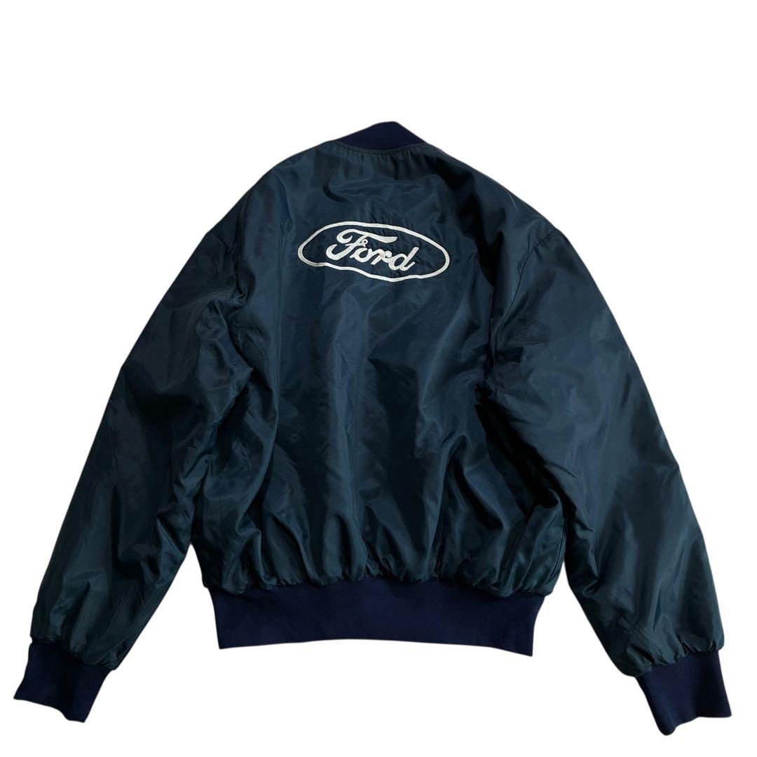 80s 90s Holloway FORD ナイロン スタジャン 紺 白 刺繍2XL(3L)・Ford