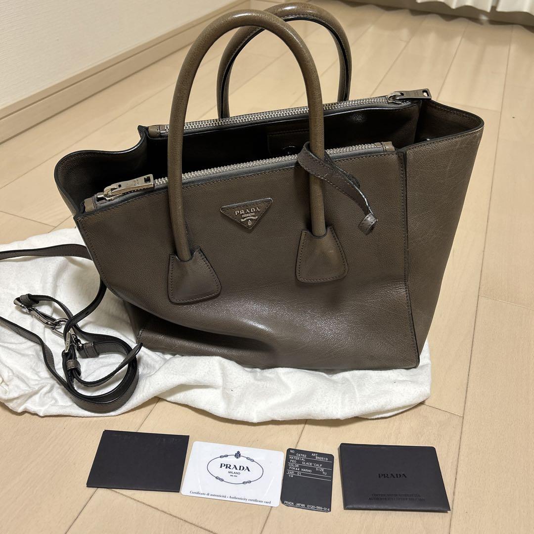 PRADA ハンドバッグ グレー レザー正規品 バッグ