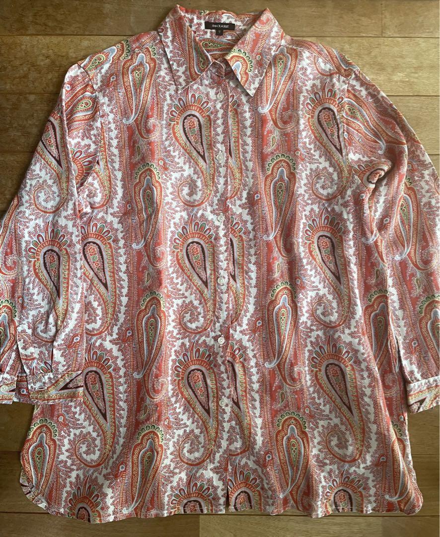 ほぼ新品　DoCLASSE ドゥクラッセ 麻リネンシャツ ペイズリー柄 ブラウス