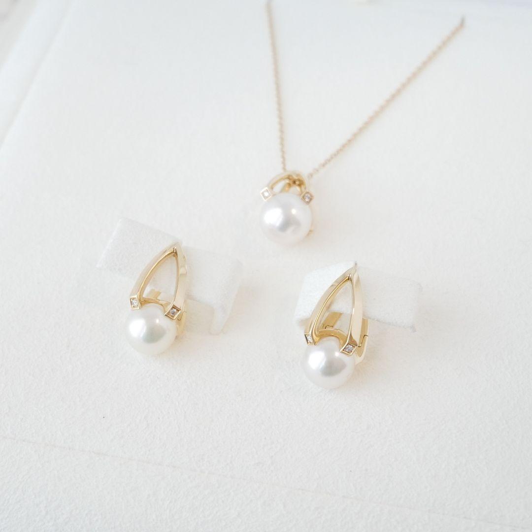 極美品【ミキモト】現行品　K18YG Mコレクション　パール　ダイヤ　ネックレス
