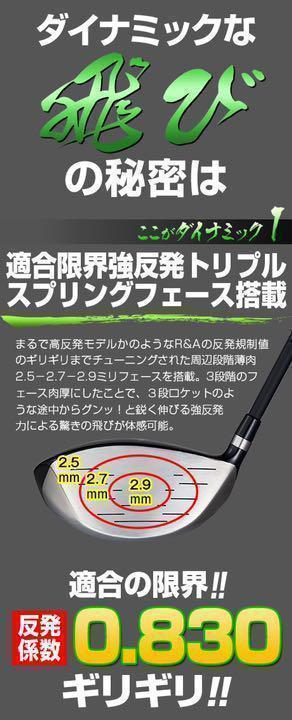 【最安値】実質高反発の適合最強反発力の飛び!★ ダイナミクス ドライバー 左レフティ! ほぼ高反発の適合最強反発力の豪快な飛び