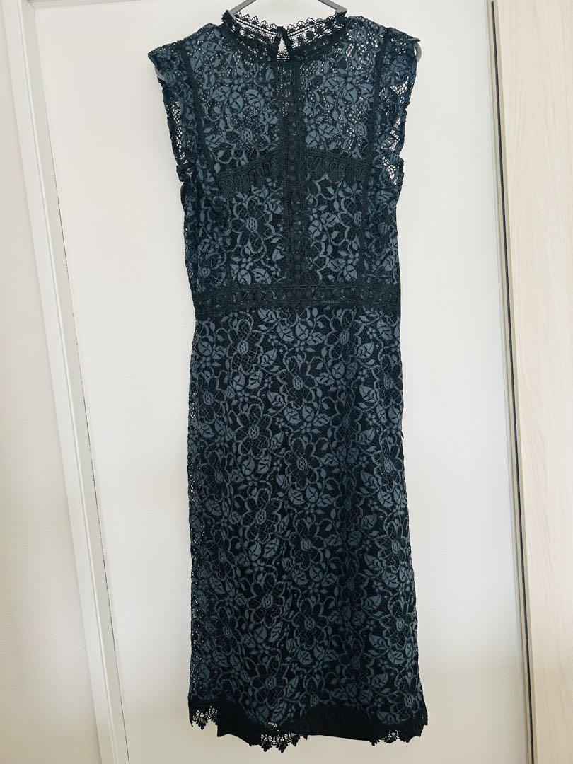 ZARA ダークグリーンレースドレス XS