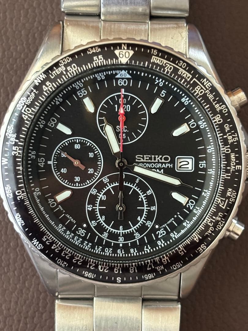 【電池新品稼働美品】SEIKO パイロットクロノグラフ　7t92-0cf0 黒