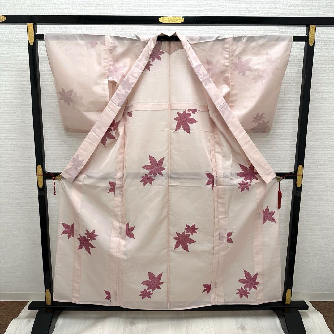 着物 薄物 夏物 絽 紗 バチ衿 単衣 黒 赤 シルバー 銀 桜 紅葉k0133 H.L 洗える 着物 袷 仕立て上がり 小紋 10種 フリーサイズ 赤 紫