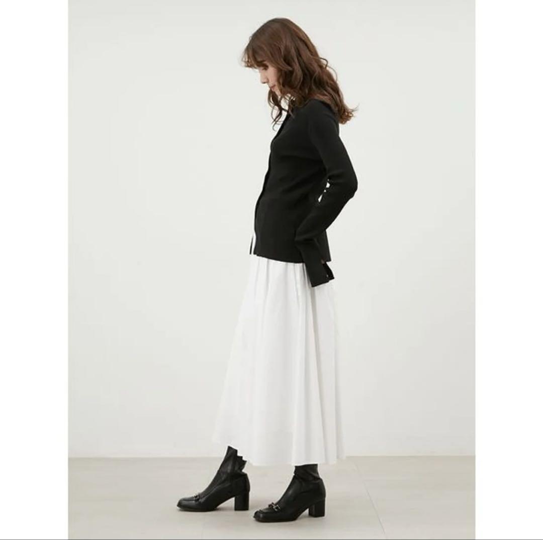 ポロ衿ニットタックギャザースカートコーデSET BLK