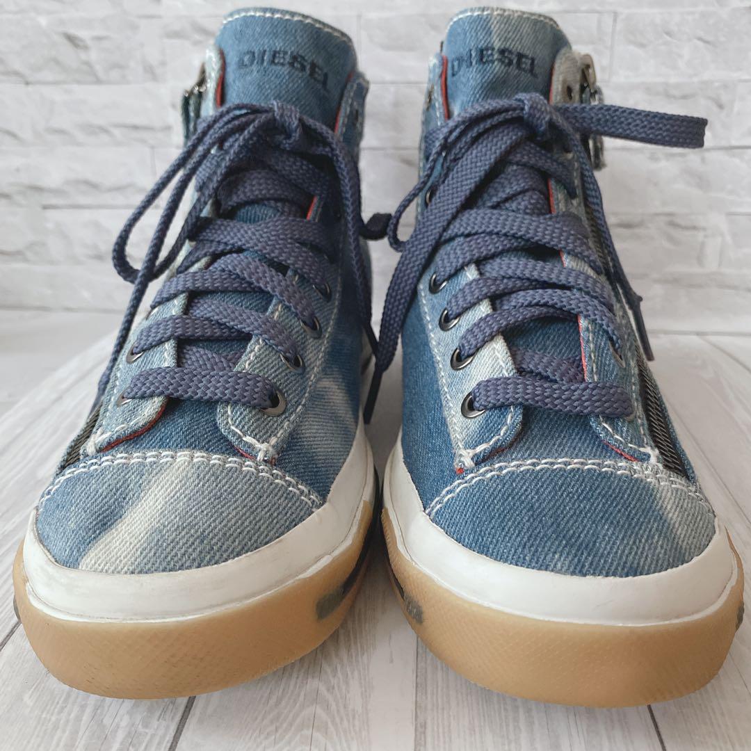 【DIESEL】 デニム ハイカットスニーカー （24㌢） サイドジップ