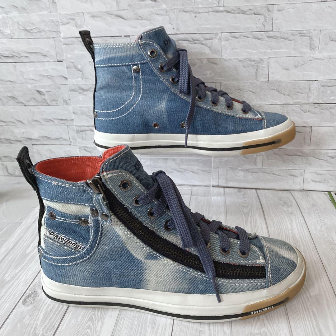 【DIESEL】 デニム ハイカットスニーカー （24㌢） サイドジップ