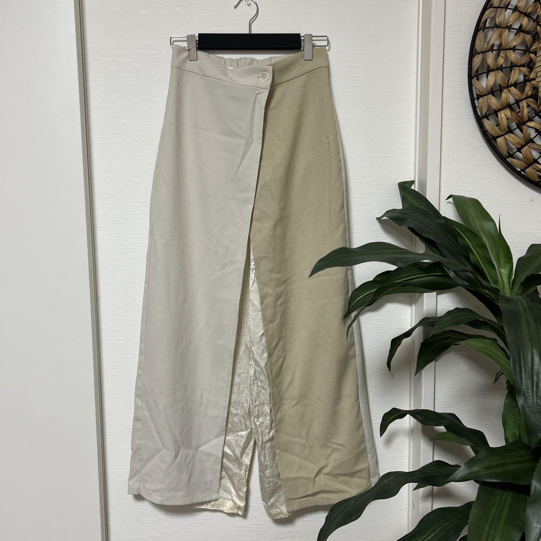 セレクトショップ　アシメ巻きスカート パンツ定価１万2千円　個性的　ベージュ美品