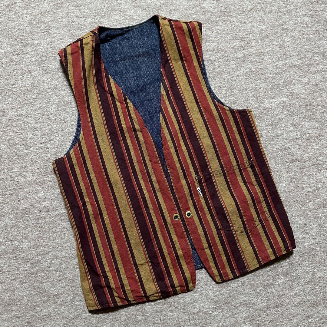 Levi's デニムベスト BIGE ストライプ リバーシブル 濃紺 70s 画像2