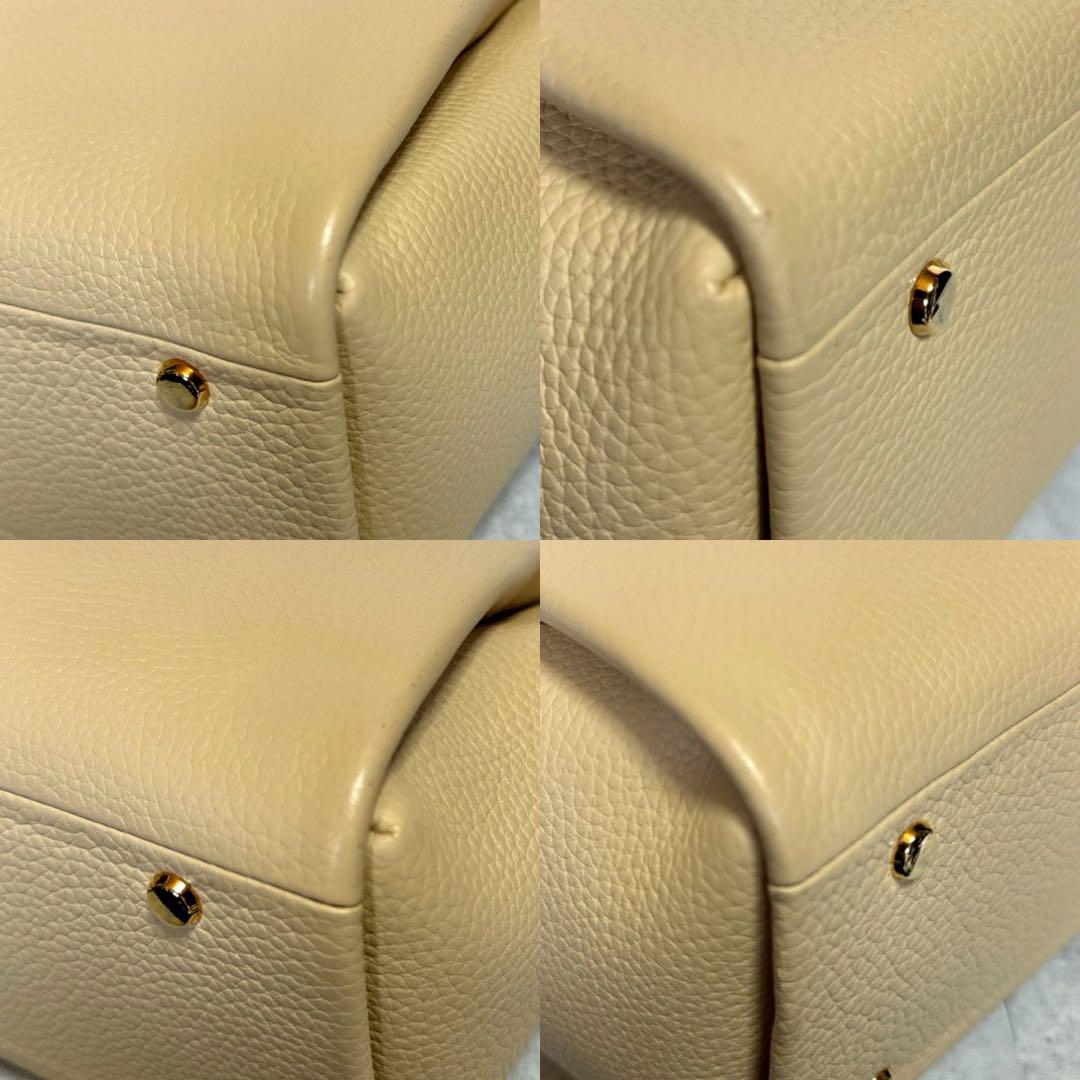 良品】WAKO 銀座和光 シボ革 ベージュ レザー ゴールド金具 良品】WAKO 銀座和光 シボ革 ベージュ レザー ゴールド金具