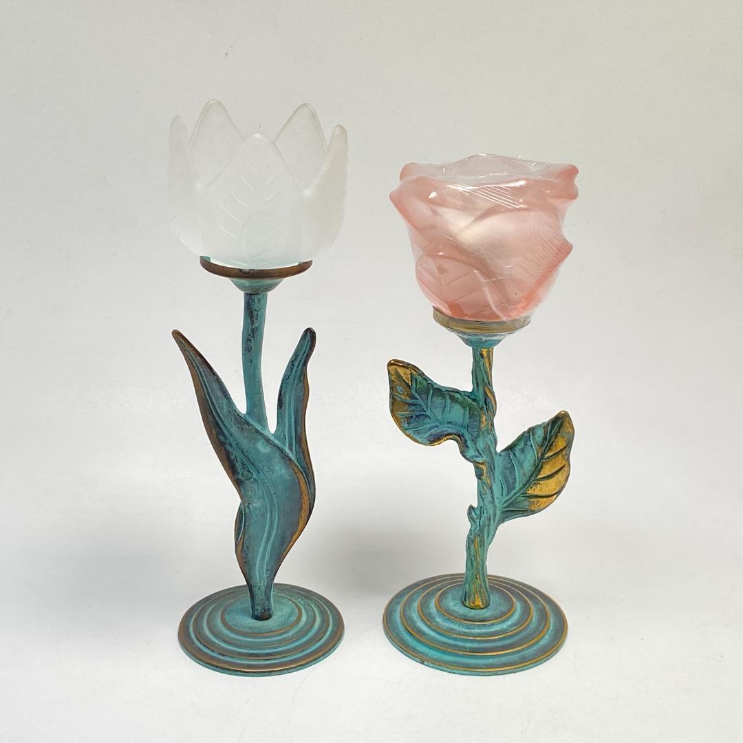 チューリップ　キャンドルホルダー チューリップフラワーガラスキャンドルホルダー、ピンク、オレンジの花型キャンドルスティック、花の装飾、吹きガラス、装飾、ガーデンウェディング、ギフト