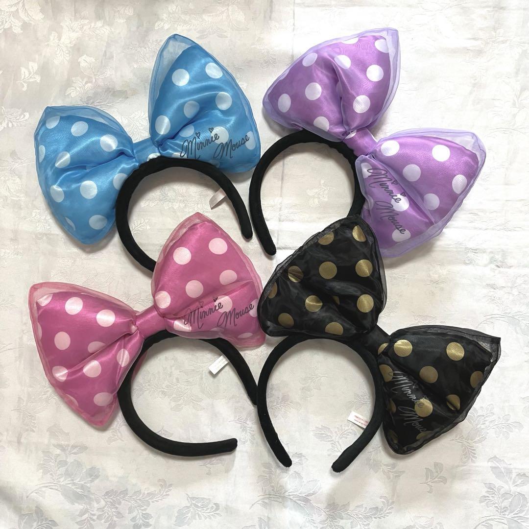 ミニーちゃん　リボン　カチューシャ　青　ピンク　紫　黒　4点セット