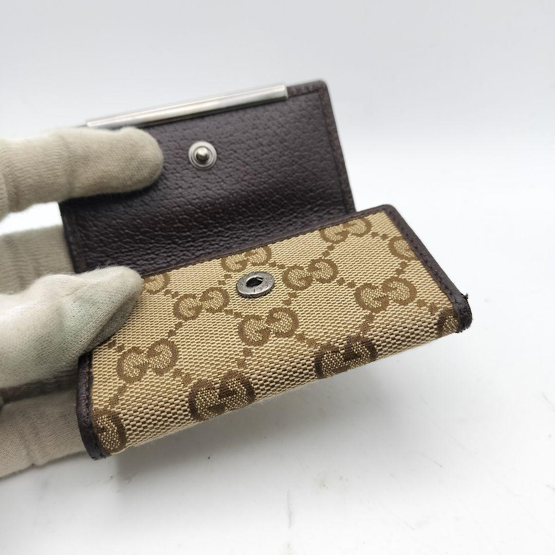 良品　GUCCI グッチ　GGキャンバス　６連キーケース　ブラウン系 GUCCI - GUCCI グッチ キャンバス×レザー GG柄 6連キーケース 鍵