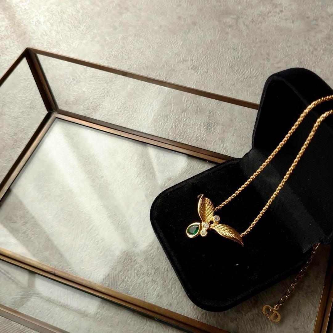 希少美品　Dior ドイツ製ヴィンテージネックレス　グリーン　ゴールド　123