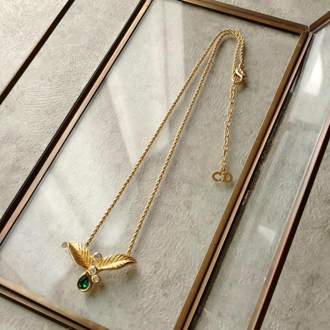 希少美品　Dior ドイツ製ヴィンテージネックレス　グリーン　ゴールド　123