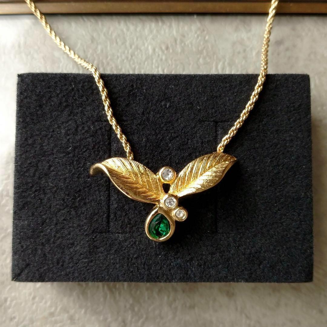 希少美品　Dior ドイツ製ヴィンテージネックレス　グリーン　ゴールド　123