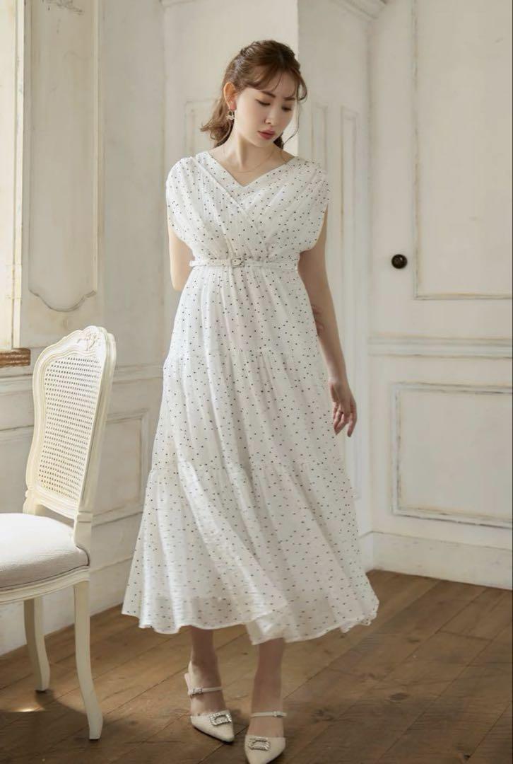 タグ付きHerlipto Tiered Polka-Dot Long Dress