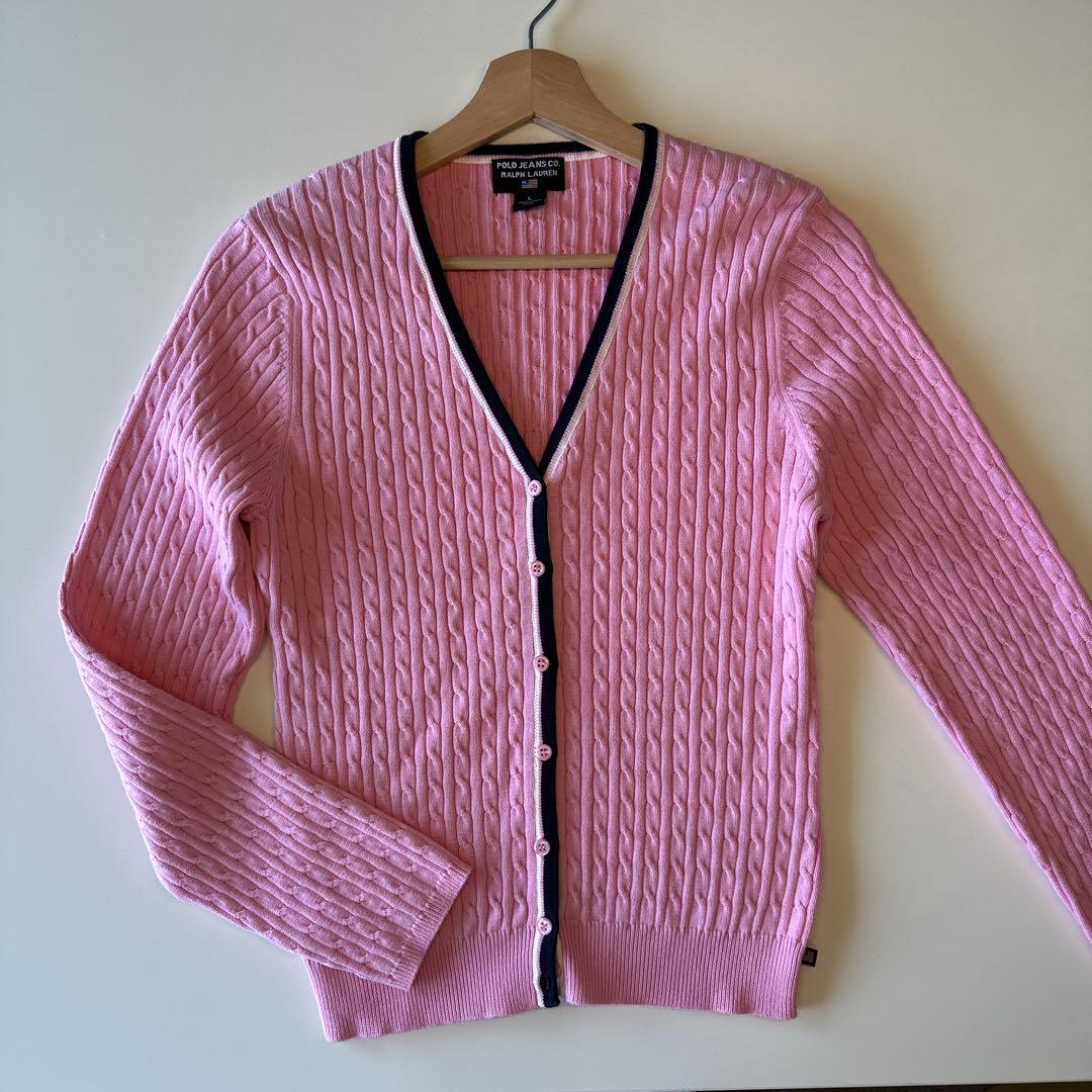 【美品】RALPH LAUREN ケーブルニットカーディガン ピンク レア