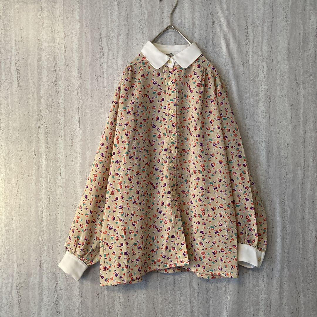 ヴィンテージ ブラウス 小花柄 レトロ 可愛い カラフル クリーム ピンク