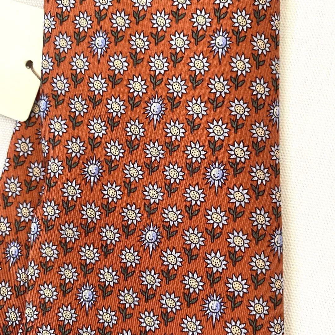 エルメス ネクタイ新品 花柄 オレンジ色